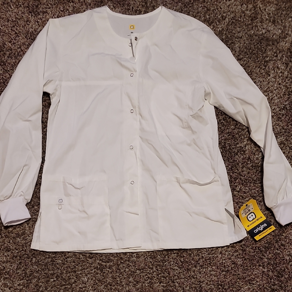 WonderWink White Snap-Front Scrub Top NWT